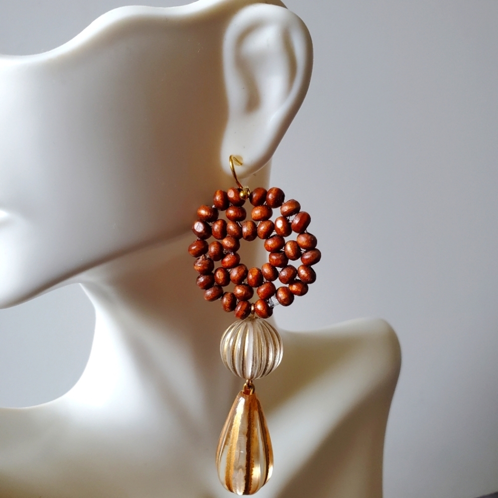 Bohemian Wood Bead Acrylic Earrings